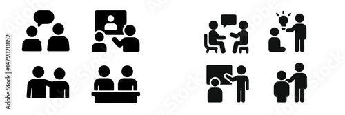 Set of web icons depicting various communication and collaboration concepts for digital platforms and applications