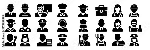 Collection of professional and occupational web icons featuring various careers