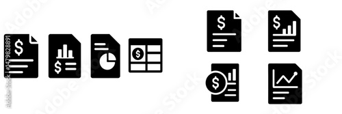 Collection of web icons representing financial data and documentation for digital use in various applications