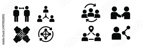 Set of web icons depicting collaboration, connection, and teamwork in various digital formats for effective communication