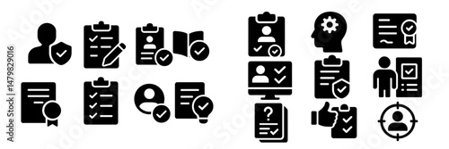Collection of web icons representing various tasks and achievements in digital settings