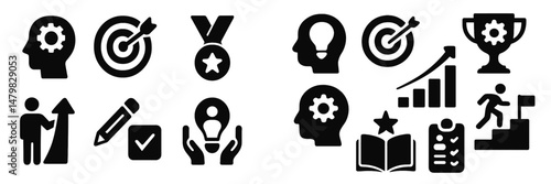 Collection of web icons representing personal growth, achievement, and productivity in a modern design
