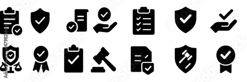 Set of web icons representing various security and compliance functions for digital applications and services