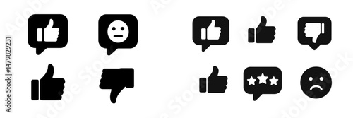 Collection of web icons showcasing various reactions and feedback symbols in a minimalist style