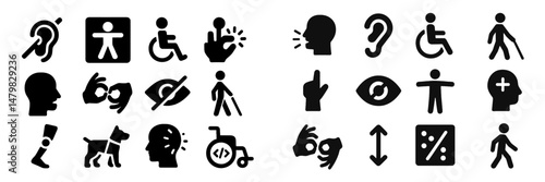Diverse set of web icons representing accessibility, communication, and user interaction for digital platforms