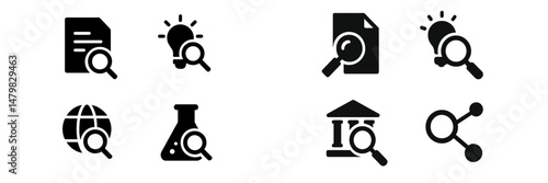 Collection of web icons featuring magnifying glass elements for search and exploration