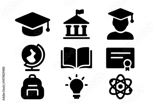 Collection of educational web icons representing different academic elements and achievements