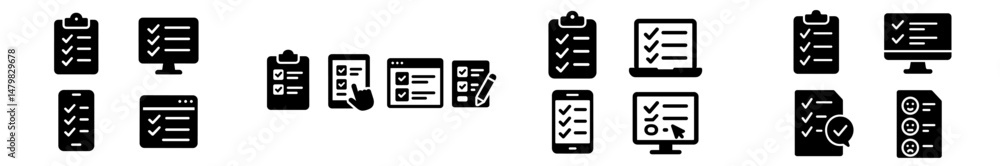 Set of web icons featuring checklists, devices, and digital tools for task management and organization Set of web icons featuring checklists, devices, and digital tools for task management and organization