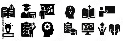 Set of web icons representing education, learning, and knowledge concepts for digital platforms and applications