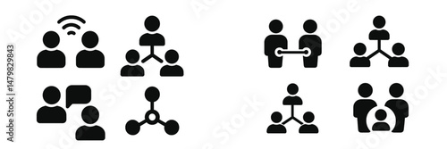 Collection of web icons depicting social interaction and communication concepts for digital applications