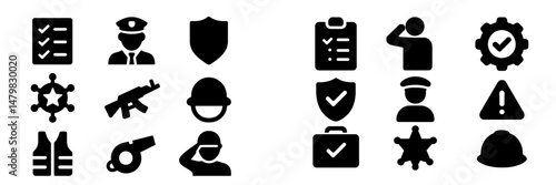 Collection of essential web icons representing security, law enforcement, and safety measures for digital use
