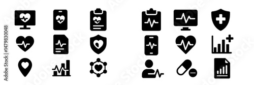 Collection of web icons representing healthcare technology and medical information