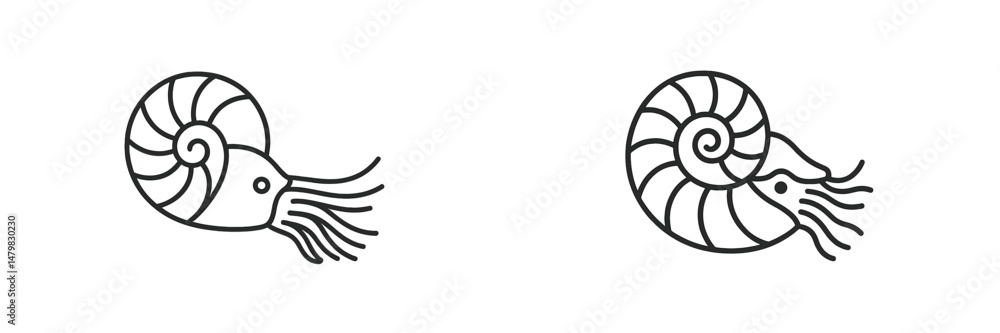 Set of minimalist web icons featuring stylized nautilus designs for modern digital projects Set of minimalist web icons featuring stylized nautilus designs for modern digital projects