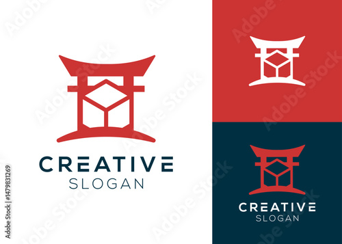Dojo box logo. Dojo gate with box logo design for technology and objects