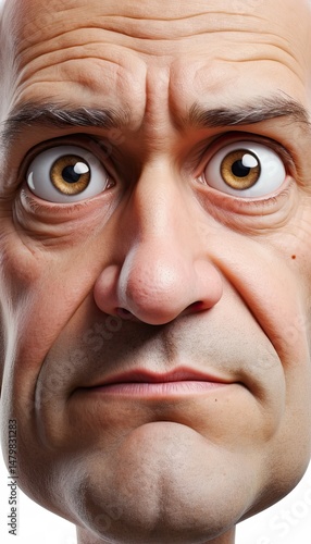 Close Up Portrait of a Surprised Bald Man with Wide Eyes