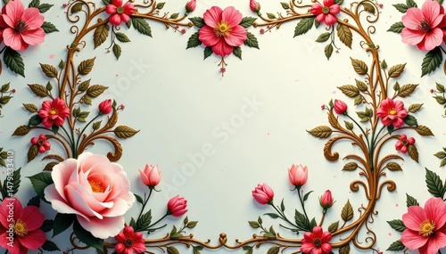 Elegant floral damask pattern, intricate vines and blossoms , lily, pattern