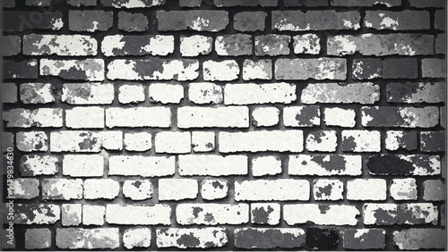 Black and white tone Brick wall background. A black and white brick wall texture with a grungy, distressed look.	