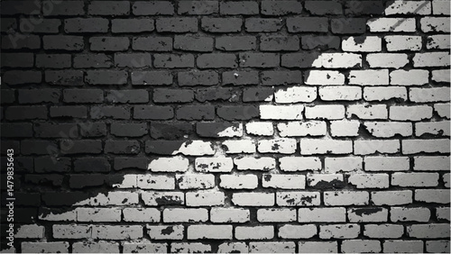 Black and white tone Brick wall background. A black and white brick wall texture with a grungy, distressed look.	