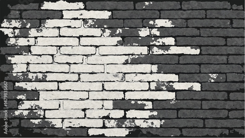 Black and white tone Brick wall background. A black and white brick wall texture with a grungy, distressed look.	