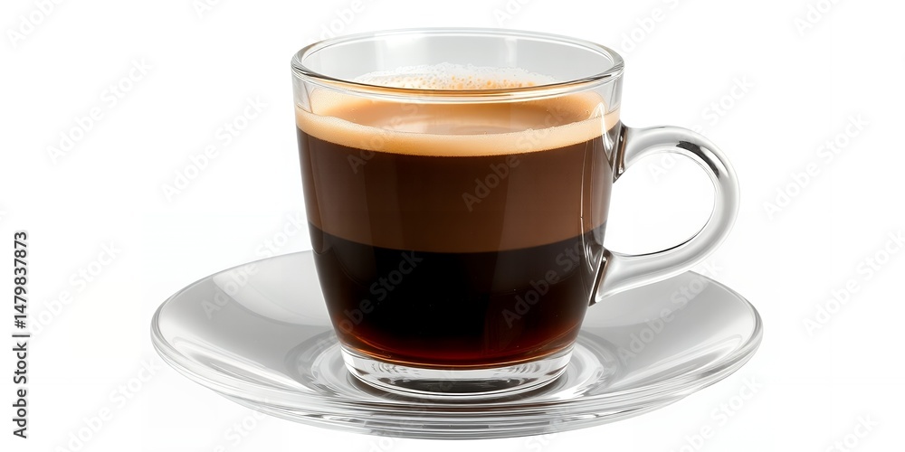Naklejka premium Delicious Macchiato Coffee Drink in Glass Cup on Saucer