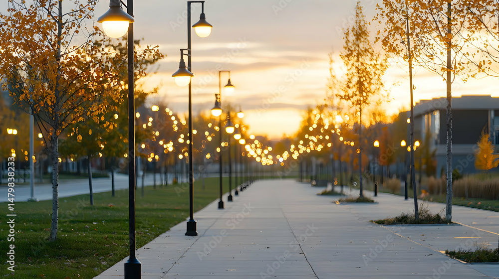 Fototapeta premium Golden Hour Walkway Through Campus