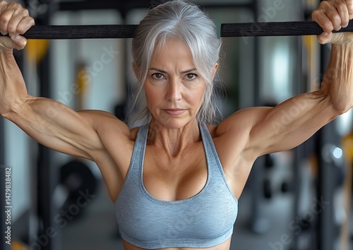 Strong woman exercising in gym