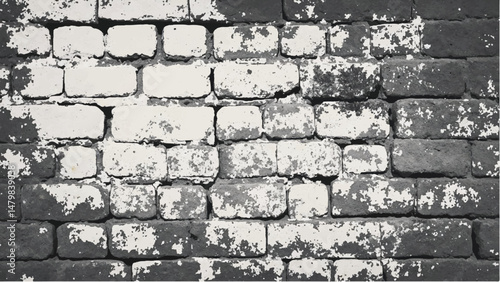Black and white tone Brick wall background. A black and white brick wall texture with a grungy, distressed look.	