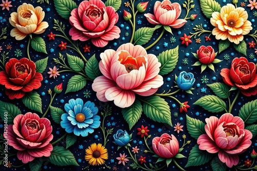 Wallpaper Mural Intricate woven floral tapestry, rich textures, repeat, petal, vintage Torontodigital.ca