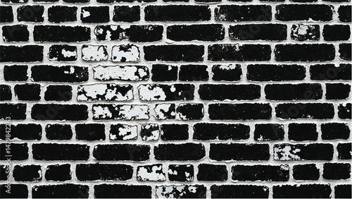 Black and white tone Brick wall background. A black and white brick wall texture with a grungy, distressed look.	