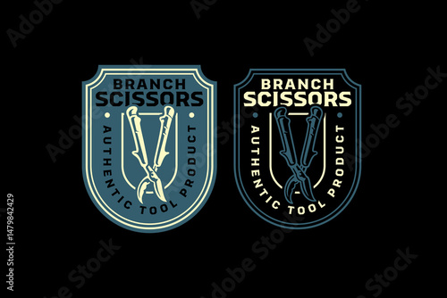 branch scissors gardening equipment retro badge logo vector design set for farmer, agricultural, ecology, harvest. pruning shear, secateurs, cut clipper vintage emblem element design graphic set