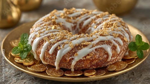 Luxurious Golden Donut with Gourmet Dessert, and Edible Gold.