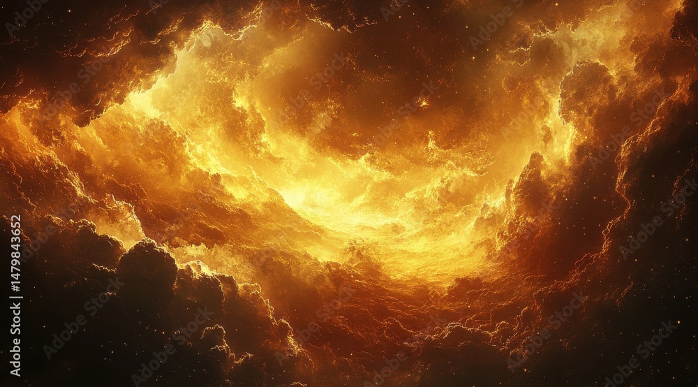 Fototapeta premium Glowing Golden Nebula Abstract Space Background