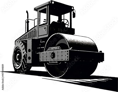 Road Roller Black and White Illustration