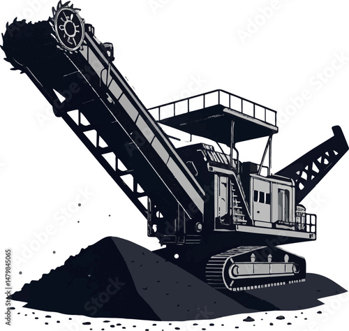 Surface Miner Machine Black and White Illustration