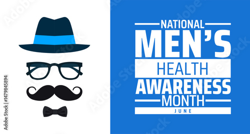 National Men's Health Awareness Month Banner or background. June Campaign with Health and Men's Icons. Healthcare Illustration.