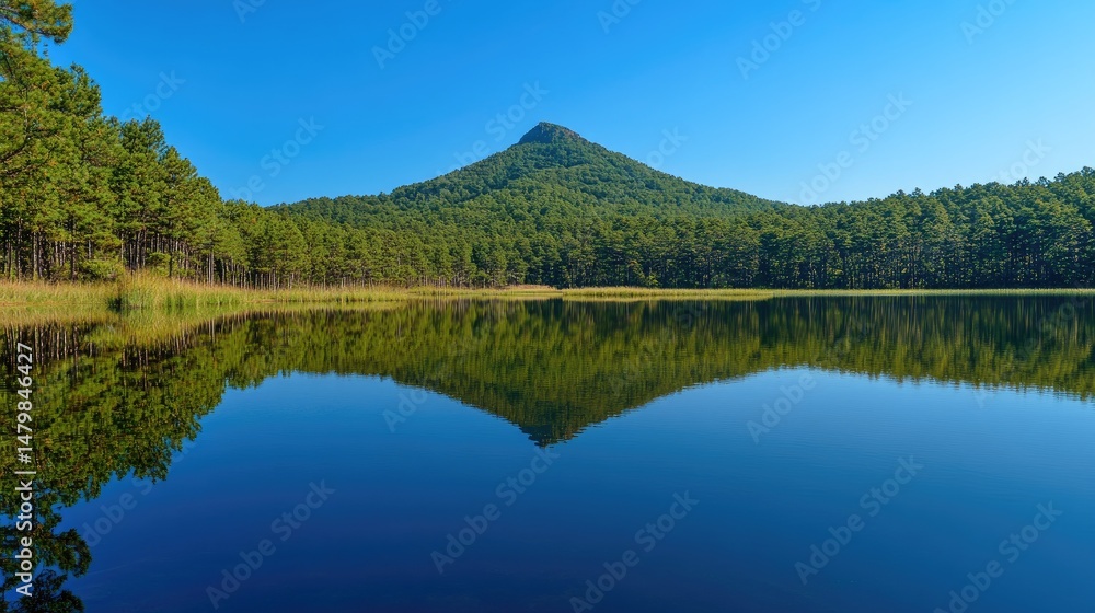 Serene mountain reflected in a tranquil lake. Serene mountain reflected in a tranquil lake.