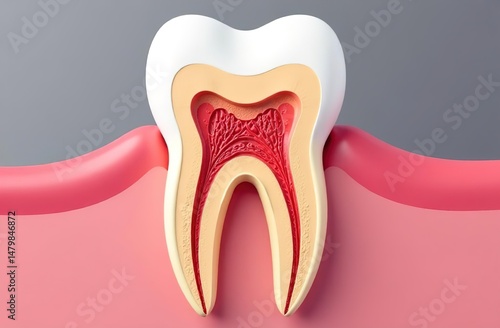 gum with teeth in the section. Teeth have caries and dark spots. Dental diseases. Treatment of pulpitis. advertising of a dental clinic. medical concept.