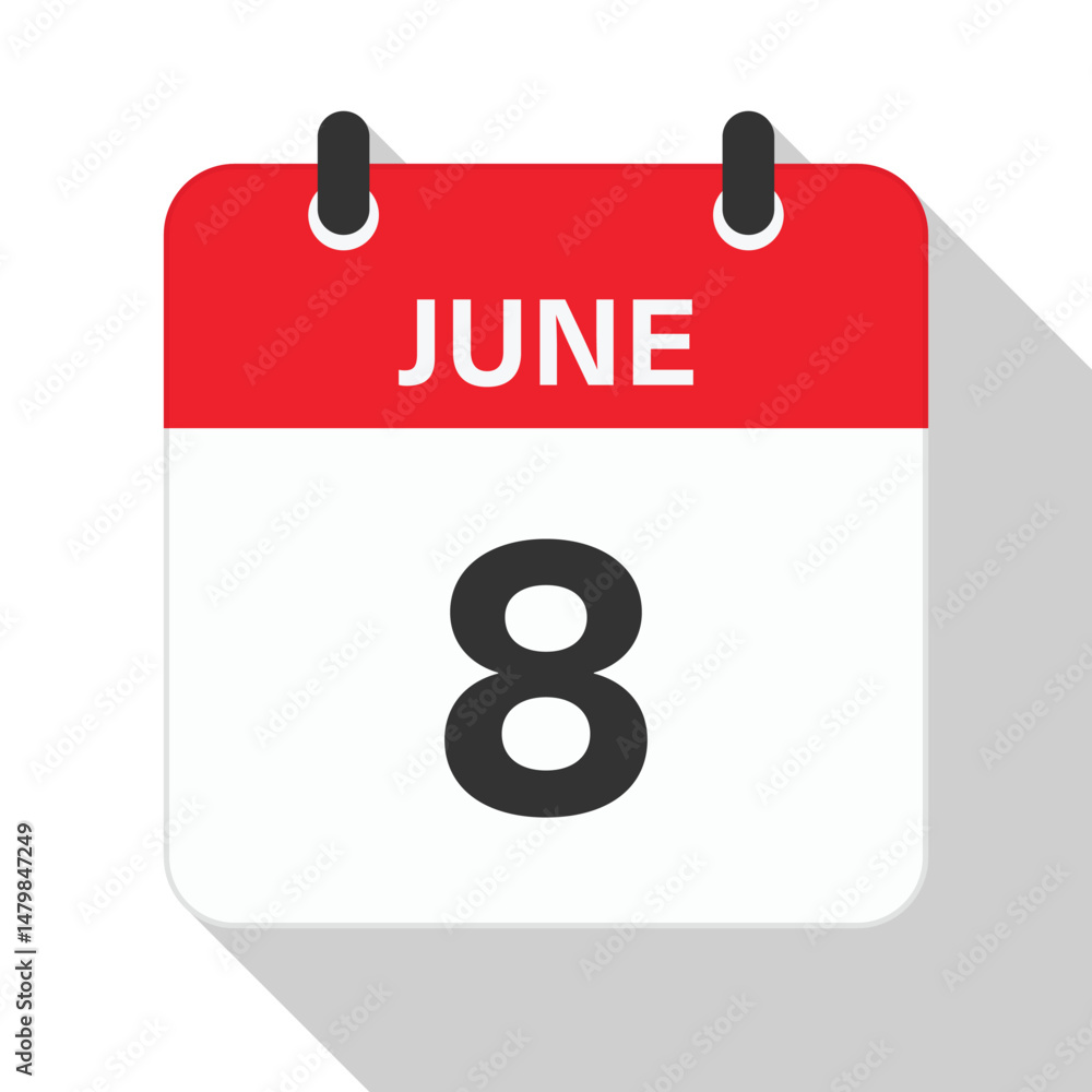 June 10 Daily Calendar. Red Theme on White Background June 10 Daily Calendar. Red Theme on White Background
