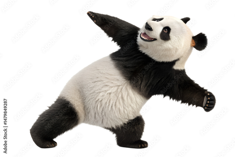 Obraz premium Funny panda dancing, 3D illustration isolated on transparent background 