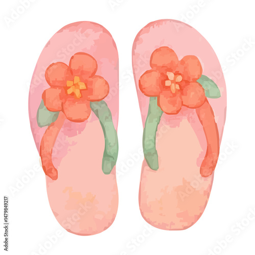 flip flops with flowers watercolor vector illustration