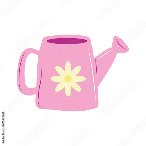Vector illustration of a pink garden watering can