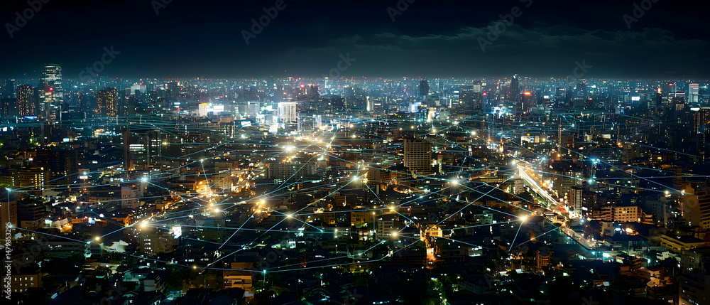 Fototapeta premium Night Cityscape With Blurry Lights