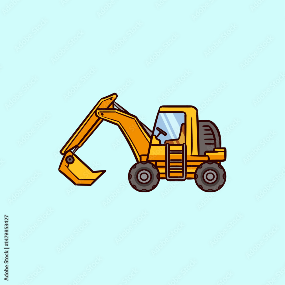 Fototapeta premium Backhoe loader construction vehicle icon logo flat vector design