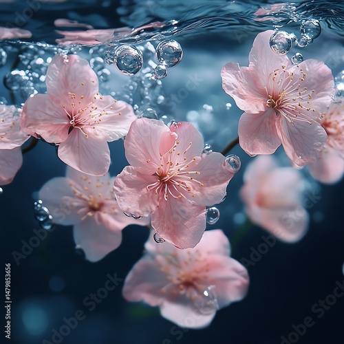 Floating Pink Flowers and Bubbles in Water high resolution   for isolate image