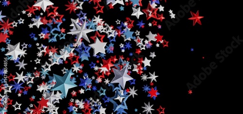 Festive background of red, white, and blue stars. Perfect for Independence Day or patriotic celebrations.
