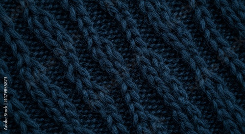 Closeup knitted fabric texture dark navy blue