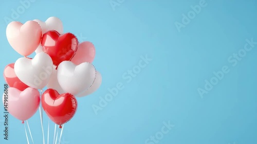 Colorful Heart-Shaped Balloons Float Against a Soft Blue Background