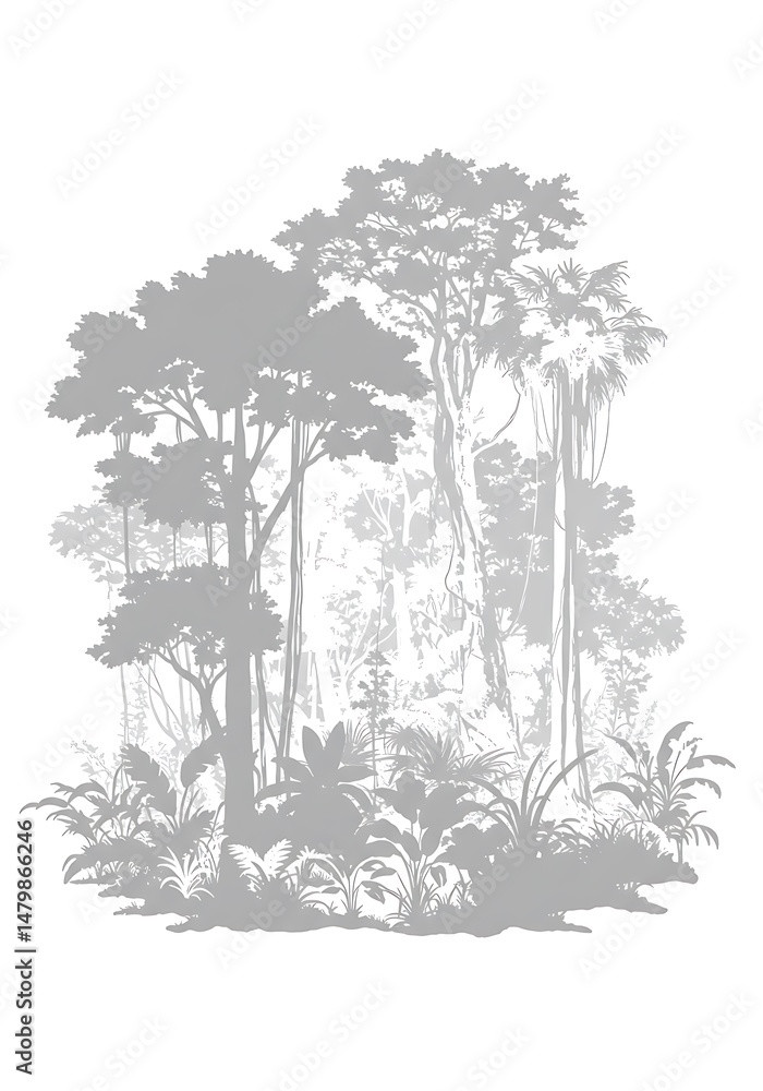 Fototapeta premium Silver Forest: Monochrome Jungle Serenity