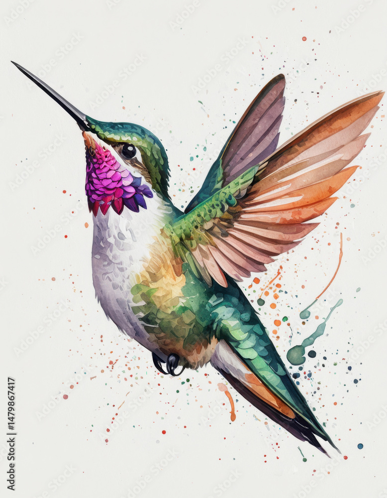 Fototapeta premium A hummingbird sipping nectar from a flower, close up shot
