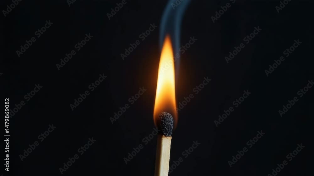Matchstick burning with flame and smoke against a dark background Matchstick burning with flame and smoke against a dark background